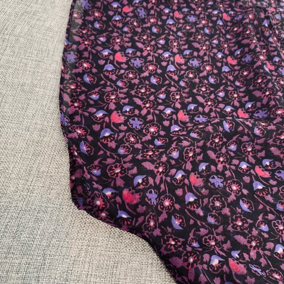 American Eagle Outfitters Purple Floral Blouse Cinched Waist Short Sleeve XS - Picture 2 of 11